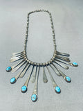Jaw Dropping Vintage Native American Navajo Turquoise Sterling Silver Sunrays Necklace-Nativo Arts