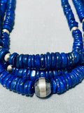 One Of The Best Native American Navajo Lapis Sterling Silver Hand Tooled Necklace-Nativo Arts