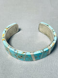 One Of The Best Vintage Native American Navajo #8 Turquoise Inlay Sterling Silver Bracelet-Nativo Arts