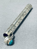Outstanding Native American Navajo Kingman Turquoise Sterling Silver Toothpick Holder Signed-Nativo Arts