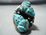 One Of The Best Vintage Zuni/ Native American Navajo Turquoise Fetish Sterling Silver Ring-Nativo Arts