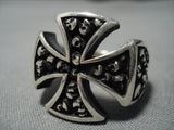 Impressive Vintage Navajo Sterling Silver Native American Cross Ring Old-Nativo Arts