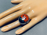 Adorable Native American Navajo Spiny Oyster Sterling Silver Ladybug Ring-Nativo Arts