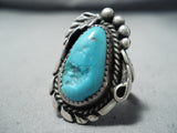 Astounding Vintage Native American Navajo Blue Gem Turquoise Sterling Silver Ring Old-Nativo Arts