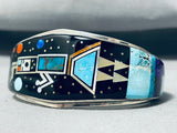 One Of Most Intricate Vintage Native American Navajo Turquoise Kachina Sterling Silver Bracelet-Nativo Arts