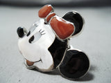 Fabulous Native American Zuni Coral Jet Mother Of Pearl Inlay Sterling Silver Minnie Ring-Nativo Arts