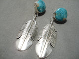 Important Native American Navajo Royston Turquoise Sterling Silver Earrings-Nativo Arts