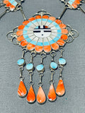 Glorious Vintage Native American Zuni Turquoise Sunface Sterling Silver Necklace-Nativo Arts