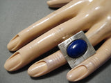 Huge Vintage Navajo Squared Lapis Sterling Silver Native American Ring Old-Nativo Arts