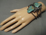 Towering Huge Vintage Native American Navajo Carico Lake Turquoise Sterling Silver Bracelet Old-Nativo Arts