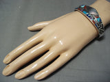 Native American Important Vintage Navajo Turquoise Inlay Sterling Silver Bracelet-Nativo Arts