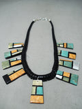 So Detailed!! Native American Santo Domingo Turquoise Inlay Necklace-Nativo Arts