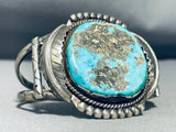 Boudler Turquoise Vintage Native American Navajo Sterling Silver Leaf Bracelet Cuff-Nativo Arts