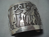 Very Rare Wide Vintage Native American Hopi Sterling Silver Kachina Bracelet Old-Nativo Arts