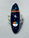 Striking Native American Navajo Turquoise Coral Inaly Sterling Silver Sunface Ring-Nativo Arts