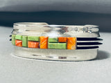 One Of The Most Unique 2 Technique Native American Navajo Gaspeite Sterling Silver Bracelet-Nativo Arts