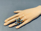 Rare Authentic Vintage Native American Navajo Turtle Turquoise Sterling Silver Ring-Nativo Arts