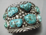 One Of The Most Chunky Turquoise Vintage Native American Navajo Sterling Silver Bracelet Old-Nativo Arts