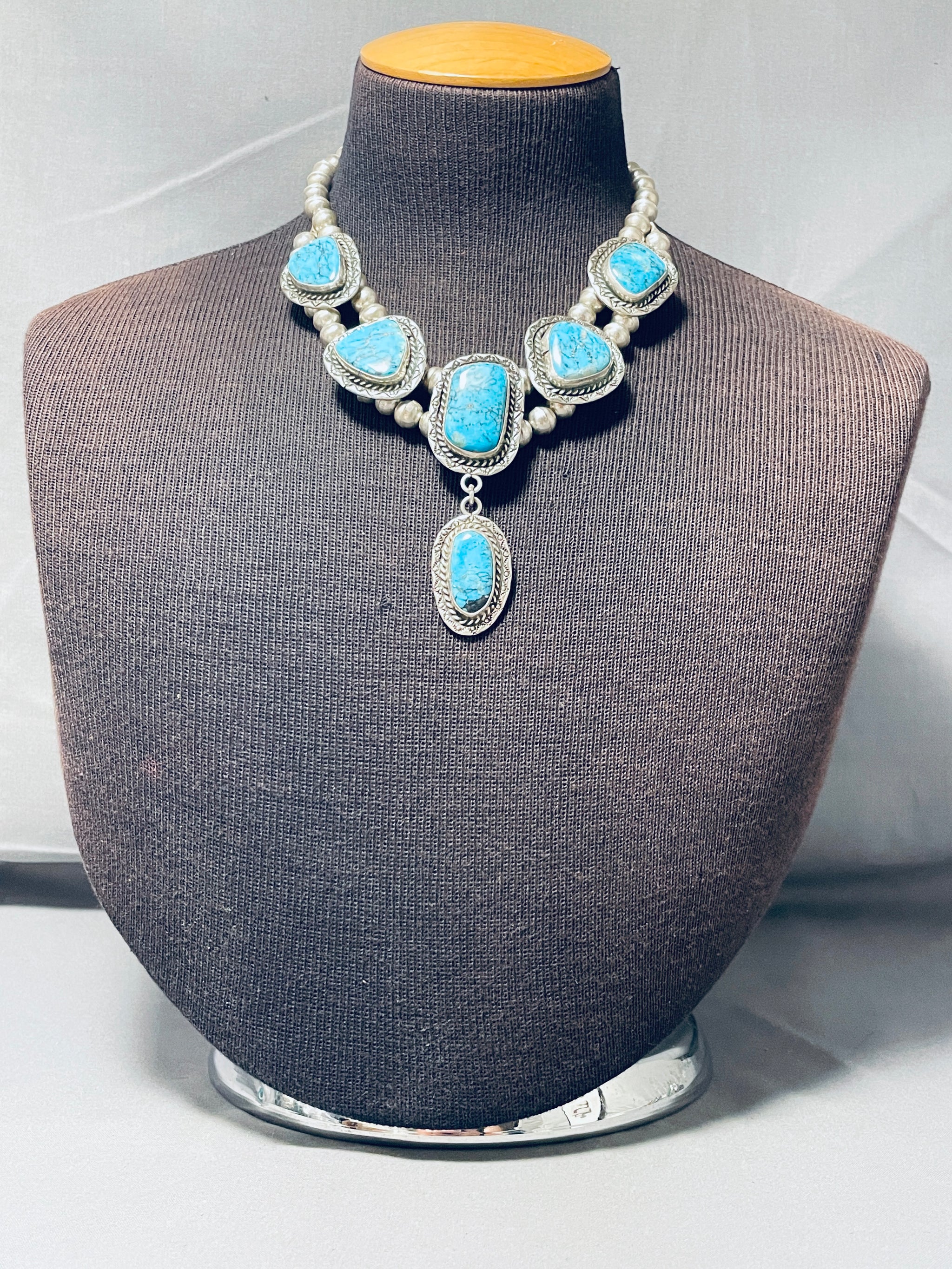 Opulent Vintage Native American Navajo 6 Morenci Turquoise Huge