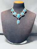 Opulent Vintage Native American Navajo 6 Morenci Turquoise Huge Sterling Silver Necklace-Nativo Arts