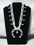 Awesome Vintage Native American Navajo Sleeping Beauty Turquoise Sterling Silver Squash Necklace-Nativo Arts