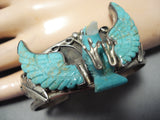 Flying Eagle Vintage Native American Navajo #8 Turquoise Sterling Silver Bracelet Old-Nativo Arts