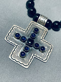 Native American The Best Vintage Southwestern Onyx Sterling Silver Cross Necklace-Nativo Arts