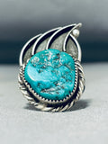 Authentic Vintage Native American Navajo Old Kingman Turquoise Sterling Silver Bear Paw Ring-Nativo Arts