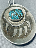 Intense Turquoise Vintage Native American Navajo Badger Paw Sterling Silver Pendant-Nativo Arts