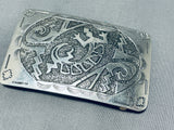 Fascinating Native American Navajo Signed Handcarved Sterling Silver Gekko Buckle-Nativo Arts