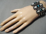 Intricate!! Vintage Native American Navajo Turquoise Pearl Sterling Silver Bracelet Old-Nativo Arts