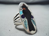 Fascinating Zuni Jet Sterling Silver Blackbird Ring Native American-Nativo Arts