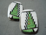 Tommy Jackson Vintage Native American Navajo Gaspeite Sterling Silver Inlay Earrings-Nativo Arts