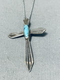 Heavenly Vintage Native American Navajo Kingman Turquoise Sterling Silver Cross Necklace-Nativo Arts