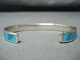Beautiful Zuni Native American Turquoise Inlay Sterling Silver Bracelet-Nativo Arts