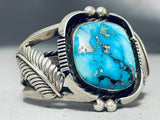 Vivid Vintage Native American Navajo Morenci Turquoise Sterling Silver Leaf Bracelet-Nativo Arts