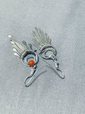 Stunning Native American Navajo Coral Sterling Silver Earrings-Nativo Arts