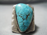 Monumental Vintage Native American Navajo Spiderweb Turquoise Sterling Silver Ring Old-Nativo Arts