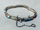 Extreme Intricacy Vintage Native American Navajo Turquoise Sterling Silver Clasp Bracelet-Nativo Arts