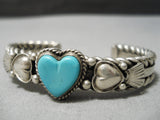 Important Vintage Native American Navajo Heart Turquoise Sterling Silver Dave Reeves Bracelet-Nativo Arts