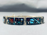 Native American One Of Most Intricate Ever Space Inlay Turquoise Sterling Silver Clasp Bracelet-Nativo Arts