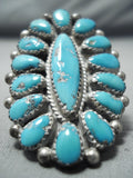 Justin Wilson Vintage Native American Navajo Blue Gem Turquoise Sterling Silver Ring Old-Nativo Arts