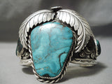 Huge Heavy Vintage Native American Navajo Blue Diamond Turquoise Sterling Silver Bracelet Old-Nativo Arts