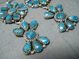 Signed Native American Navajo Turquoise Cluster Sterling Silver Earrings-Nativo Arts