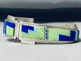Stunning Vintage Native American Zuni Gaspeite & Lapis Sterling Silver Bracelet Signed-Nativo Arts