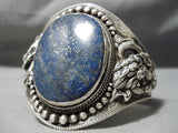 Native American Huge Towering Vintage Navajo Domed Lapis Sterling Silver Bracelet Old-Nativo Arts