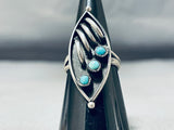 D.a. Dishta (d) Amazing Vintage Native American Navajo Blue Gem Turquoise Sterling Silver Ring-Nativo Arts
