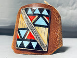 Native American One Of The Most Unique Vintage Zuni Turquoise Inlay Sterling Silver Bracelet-Nativo Arts