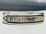 Heavy 14k Gold Vintage Native American Navajo Sterling Silver Bracelet Cuff-Nativo Arts