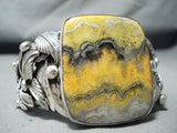 Huge San Felipe Yellow Jasper Heavy Sterling Silver Leaf Bracelet-Nativo Arts